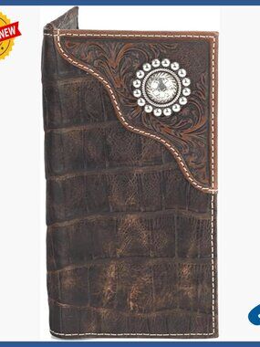 Genuine Leather Bi-Fold Wallet with Floral Embossed Design